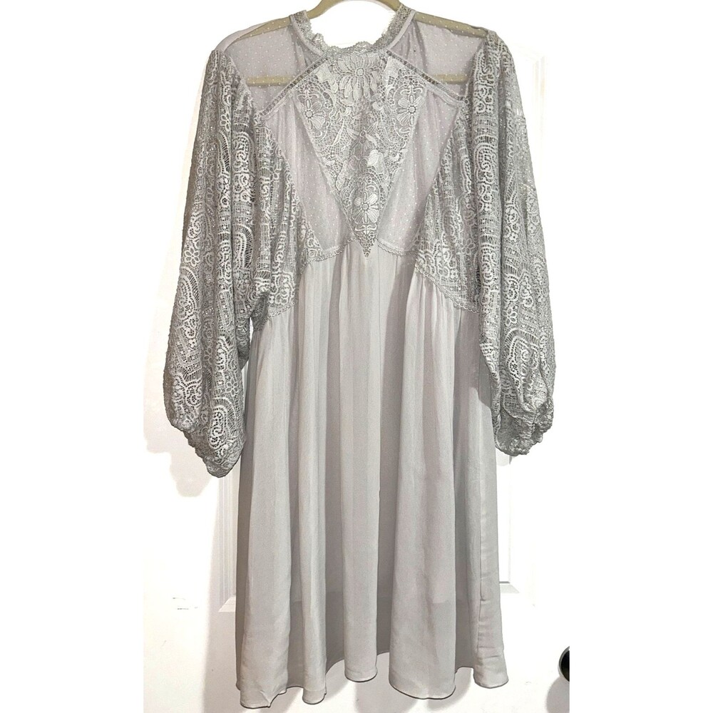 Sundance Women’s Lace Eyelet Babydoll Boho Midi Dress size L NWT High Neck